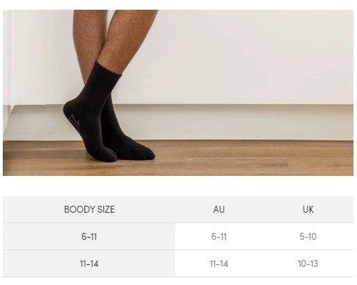 Boody Bamboo Mens Business Socks Size Guide