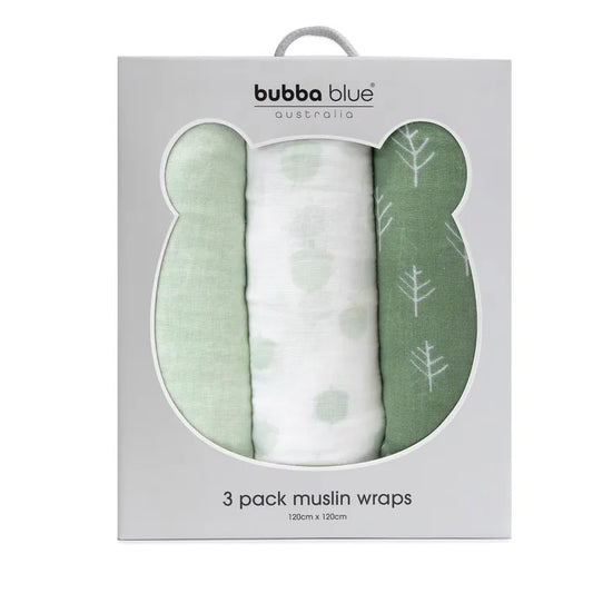 BUBBA BLUE NORDIC 3PK MUSLIN WRAPS