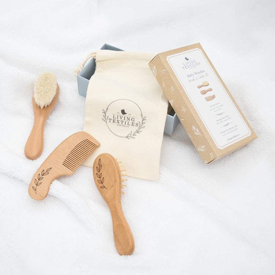 3PC BABY WOODEN BRUSH & COMB SET