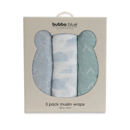 BUBBA BLUE NORDIC 3PK MUSLIN WRAPS