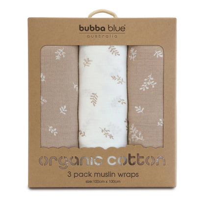 BUBBA BLUE ORGANIC 3PK MUSLIN WRAPS