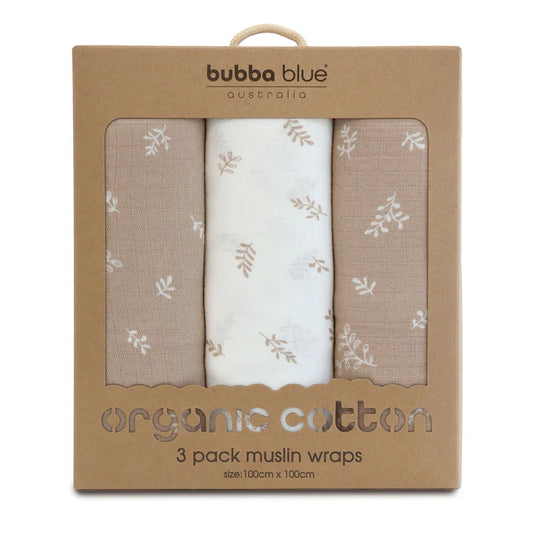BUBBA BLUE ORGANIC 3PK MUSLIN WRAPS