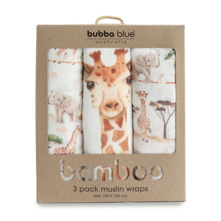 BUBBA BLUE BAMBOO 3PK MUSLIN WRAPS