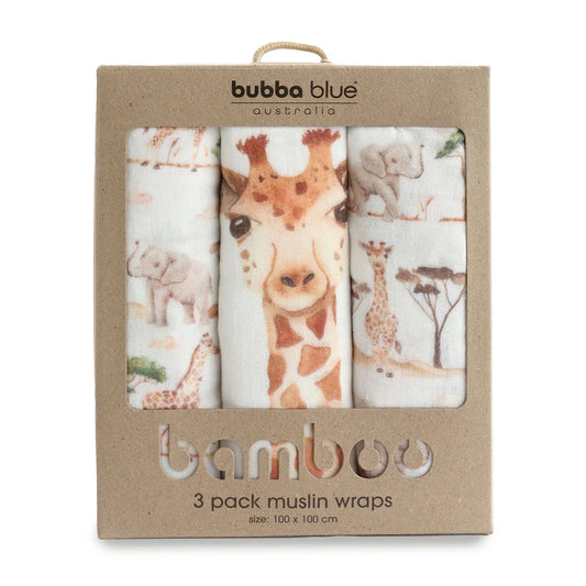 BUBBA BLUE BAMBOO 3PK MUSLIN WRAPS