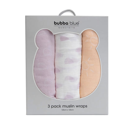 BUBBA BLUE NORDIC 3PK MUSLIN WRAPS